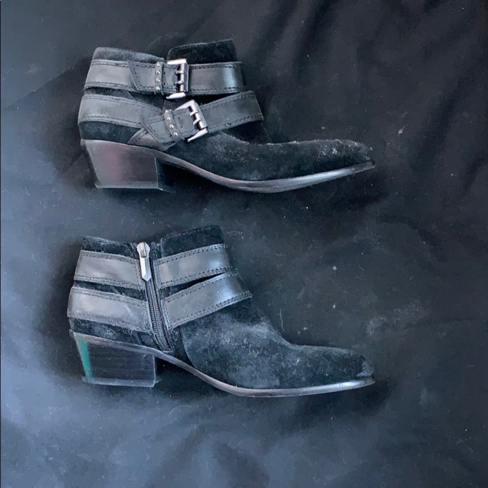 Sam Edelman black suede and leather strap booties